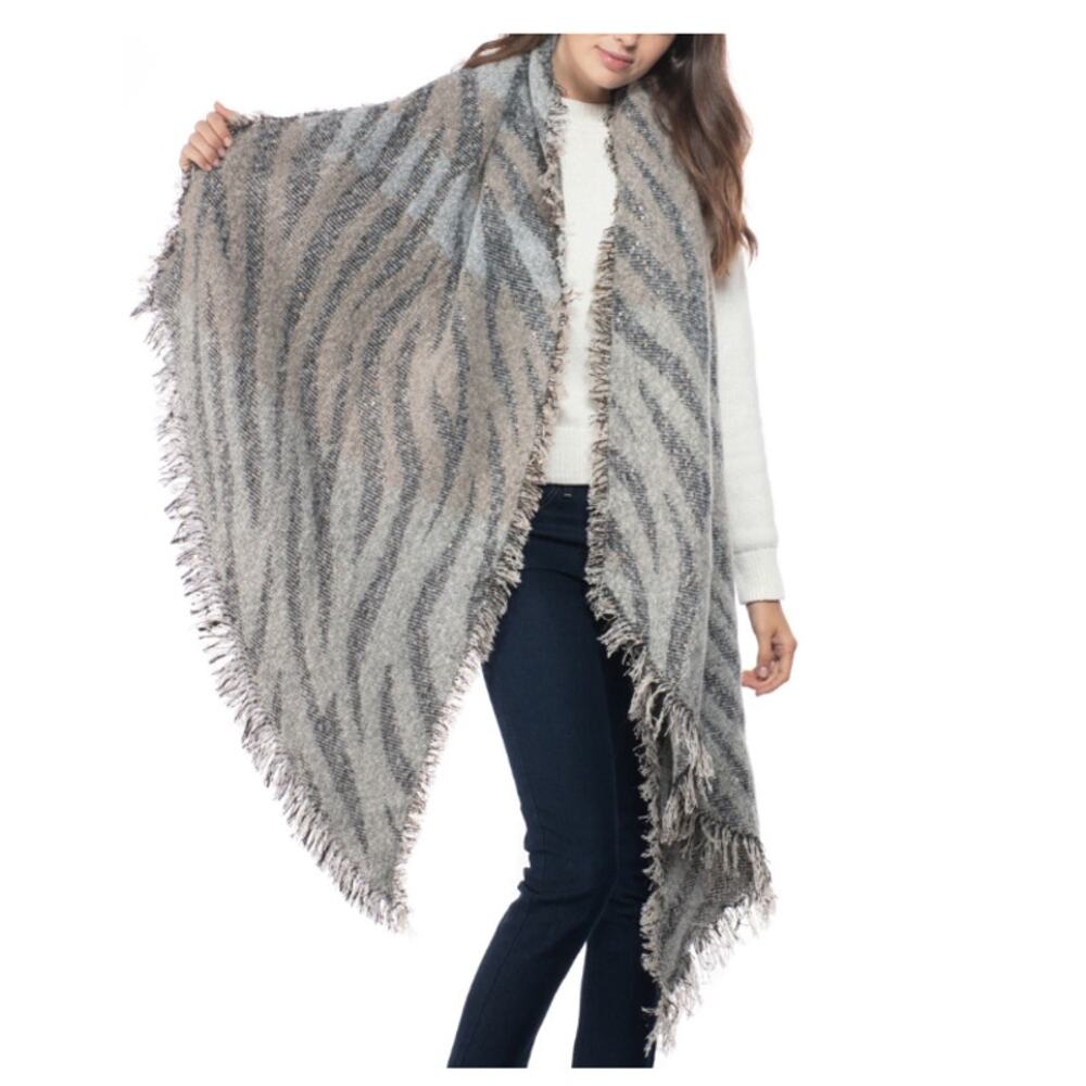 Inc International Concepts Zebra-print Sequinned Blanket Wrap Natural